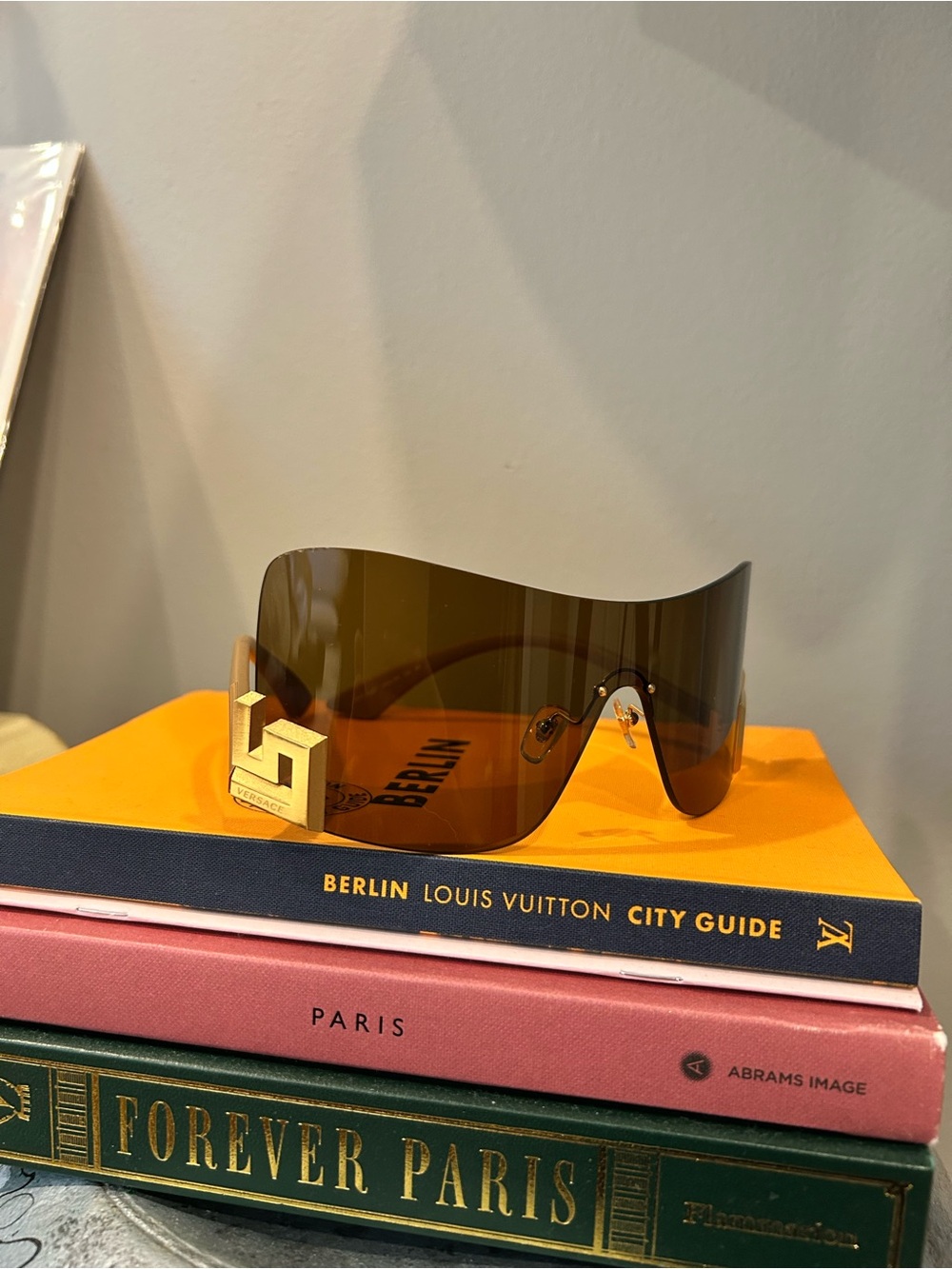 Versace Brown Shield Sunglasses with Gold Accent